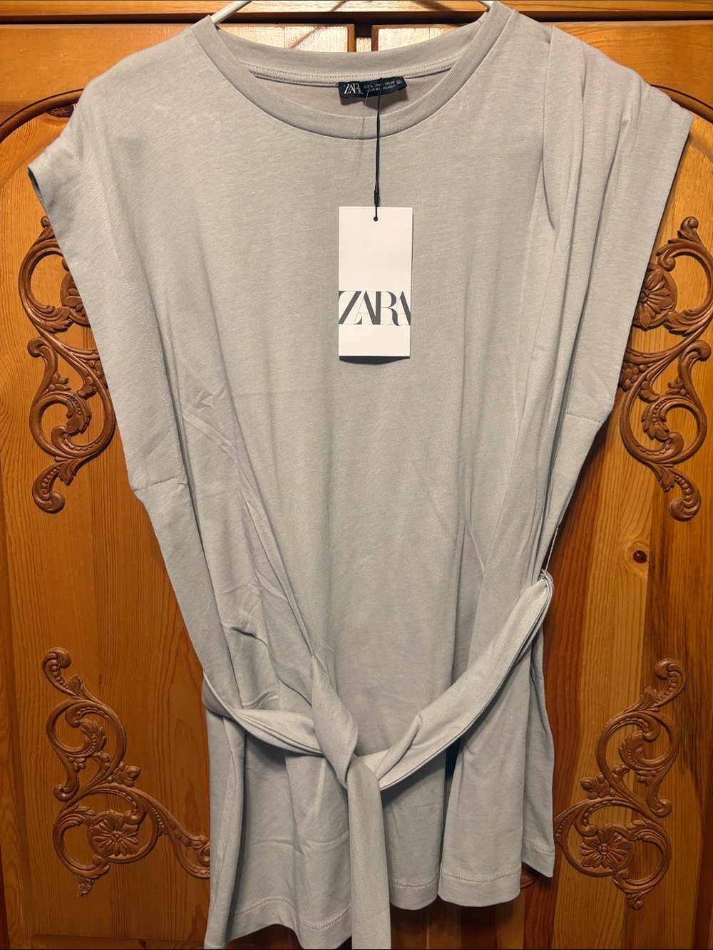 ZARA Light Gray Sleeveless Tie-Waist Tunic